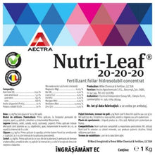 Încarcă imaginea în vizualizatorul Galerie, Nutri Leaf 20-20-20 AECTRA – fertilizant foliar NPK cu macro și microelemente pentru culturile agricole
